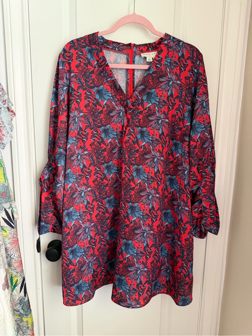 Sachin & Babi Klea Mini Tunic Dress Floral Red Blue NO BELT Size 18